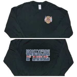 Gildan Montverde Fire Dept Department Florida Long Sleeve T-Shirt Green Large L